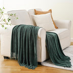 BATTILO HOME Dark Green Throw Blanket for Couch, Soft Chenille Knit Throws with Tassels for Home Decor, Christmas Green Throws for Bed Couch Cover, 60"x80"