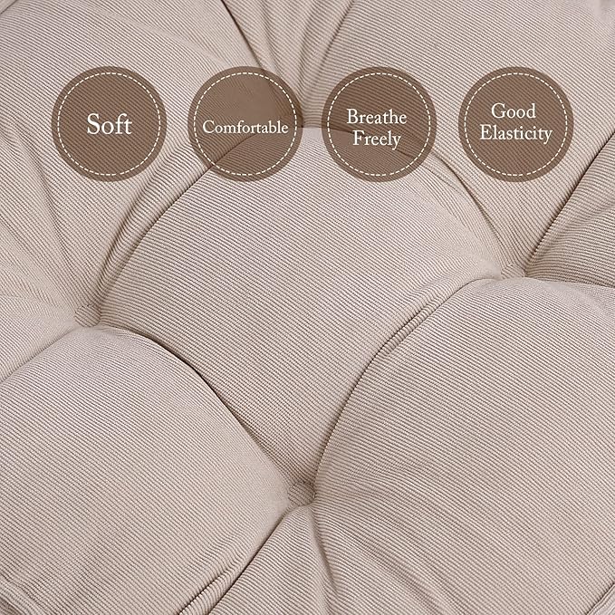 Tiita Patio Chair Pads Cushions 18x18 Inch Square Floor Pillows Pad for Outdoor Kitchen Dining Chairs with Ties Set of 4 (Beige)