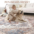 Washable Rug 7x9 Area Rugs: Boho Vintage Distressed Oriental Medallion Neutral Thin Large Rug Carpet for Living Room Bedroom Dining Room Home Office Decor - Camel