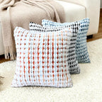 Boho Chenille Tufted Pillow Cover 20x20 Inch Set of 1, Farmhouse Striped Decorative Pillow Covers Accent Fluffy Neutral Square Pillowcases for Couch Sofa Bedroom Living Room, Orange White