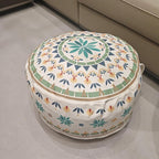 MOCOFO Round Bohemian Ottoman Pouf Cover, 18 Inch, Cotton Blend, Church Window Print, Living Room Storage Footrest, Cover Only (Green Diamond)