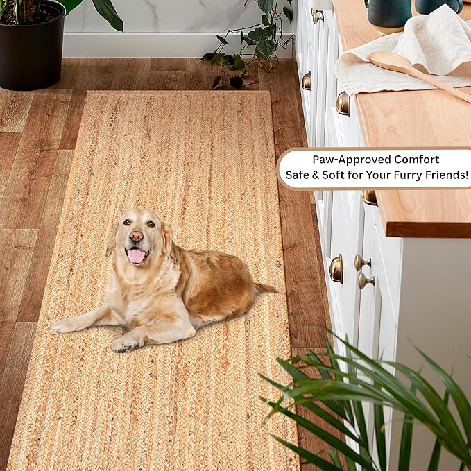 Ramanta Home Hand Woven Jute Braided Rug 2'x6' - Natural, Boho Reversible Floor Carpet for Living Room, Farmhouse Accent Rugs for Kitchen, Bedroom, Nursery, Kids Room, Patio - 24X72 Inch