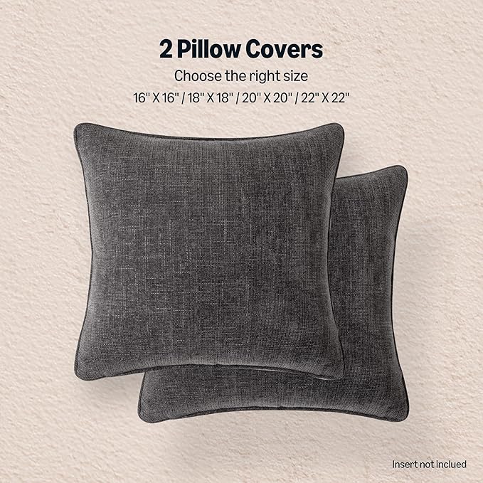 Amazon Basics Faux Linen Throw Pillow Covers with Hidden Zipper Closure, 20 × 20in, Dark Gray, Pack of 2