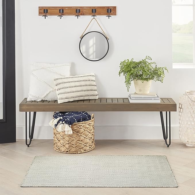 Nourison Home Courtyard Ivory Silver 3' x 5' Area Rug - Easy Clean, Non Shedding, Bed Room, Living Room, Dining Room, Kitchen (3' x 5')