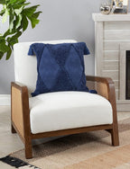 SARO LIFESTYLE Allman Collection Tufted Diamond Tassel Throw Pillow with Poly Filling, 18", Navy Blue