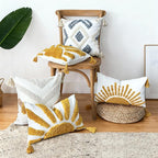 Boho Throw Pillow Covers 12x20 Inch Sun Tufted Lumbar Pillow Covers with Tassels, Bohemian Farmhouse Decorative Cushion Cover for Couch Sofa Bedroom Living Room Home Decor (Yellow-Thin)