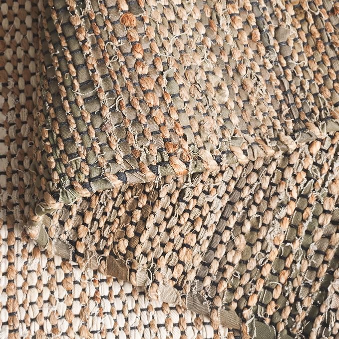 SAFAVIEH Area Rug 8x10 - Cape Cod Collection - Large - Green & Beige, Handmade Denim & Jute, Ideal for Living Room, Bedroom, Office, Dining Space (CAP153Y)