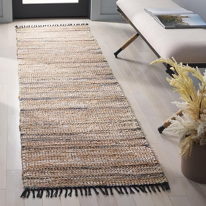 SAFAVIEH Cape Cod Collection Runner Rug - 2'3" x 8', Blue & Beige, Handmade Jute & Denim, Ideal for Living Room, Hallway, Foyer, Bedroom (CAP153M-28)