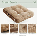 HIGOGOGO Floor Pillow Cushion for Adults, Meditation Cushion Pillow, Large Square Floor Sitting, Tufted Corduroy Cover, for Tatami Living Room or Yoga, 22x22 Inch, Coffee