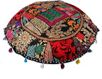 Rajasthani Handmade Colorful Decorative Floor Pillow Cover Meditation Patchwork Patchwork Cushion Seating Accent Boho Chic Indian Handmade Cover ONLY (Black Patchwork, 32x32 Inches)