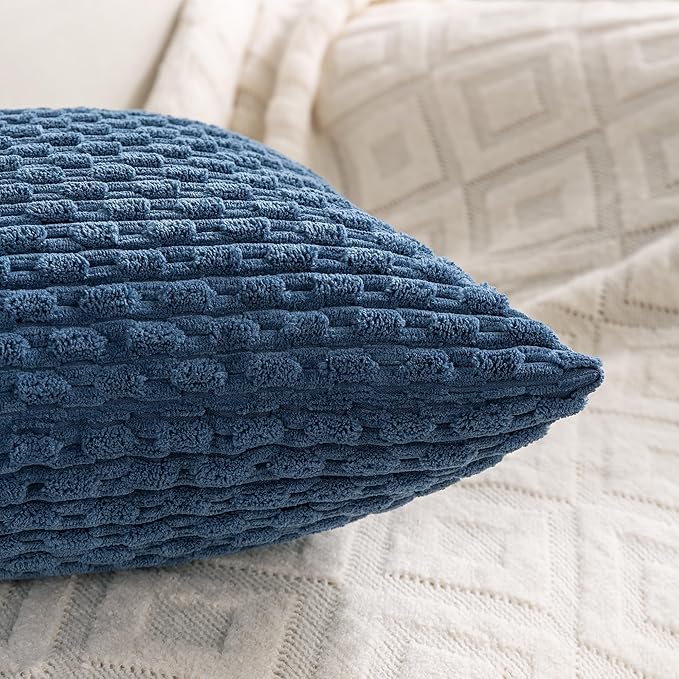 Set of 4 Blue Decorative Throw Pillow Covers 18x18 Inch Corduroy Pillow Covers for Bed Couch Sofa Living Room Soft Square Cushion Cases