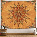 Accnicc Boho Floral Mandala Tapestry for Bedroom Bohemian Flower Wall Tapestry Aesthetic Small Vintage Orange Hippie Indian Tapestries Wall Hanging for Living Room Dorm Decor 48 x 36 Inch