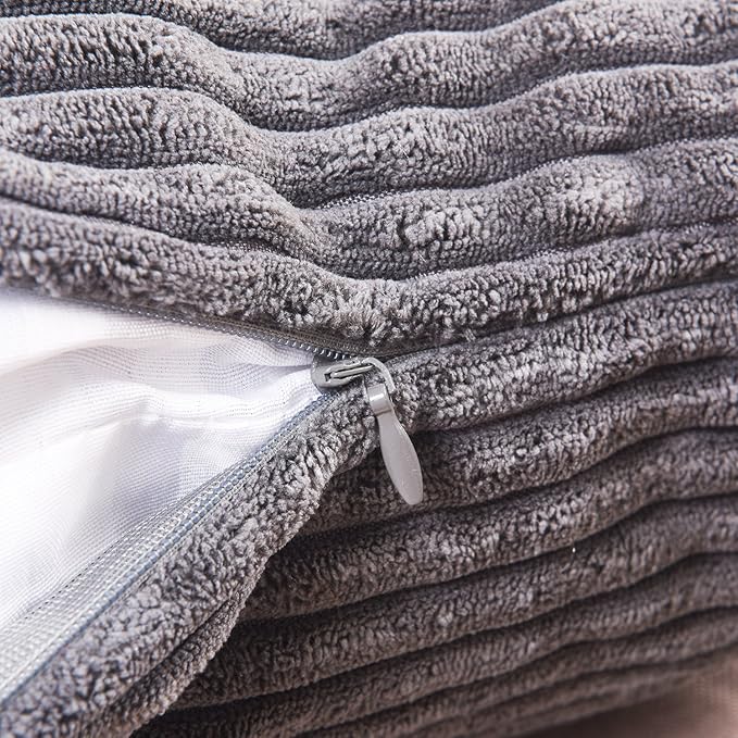 Home Brilliant Grey Pillow Covers 18 x 18 Set of 2 Soft Decorative Striped Corduroy Velvet Square Throw Pillow Cover for Sofa Couch, 18x18 inch, Dark Grey