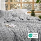 Bedsure Tufted Boho Comforter Set Twin Size - Light Grey Boho Bed Set, GentleSoft™ 2 Pieces Farmhouse Shabby Chic Embroidery Bedding, Gifts for Woman, Soft Jacquard Twin Comforter for All Seasons