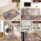 Boho Floral Kitchen Mats for Floor 2PCS Anti Fatigue Mats for Kitchen Floor Cushioned Non Slip Waterproof Memory Foam PVC Kitchen Rugs Set for Sink,Office,Laundry 17.3"x28"+17.3"x47"