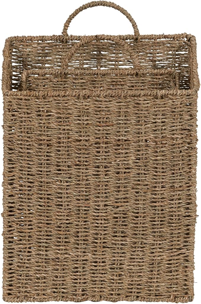 Rectangular Wicker Hanging Baskets, Set of 2, Small and Large, Handwoven Seagrass, Durable Metal Wire Frame, Multipurpose and Contemporary, Perfect for Organizing Newspapers, Mail and More, Natural
