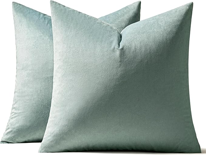 MIULEE Velvet Throw Pillow Covers 18x18 Inch, Pack of 2 - Blue Grey, Soft Solid Decorative Pillow Covers Cushion Cases Modern Luxury Home Decor for Spring Couch Sofa Bedroom Livingroom