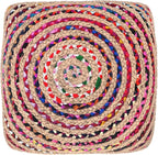 SIMPLIHOME Margo Square Pouf - 20 inch Wide Handwoven Jute and Cotton Chindi Braided Ottoman in Multi-Color, Boho-Style Footstool or Extra Seating for Living Room with Polystyrene Beads, Assembled