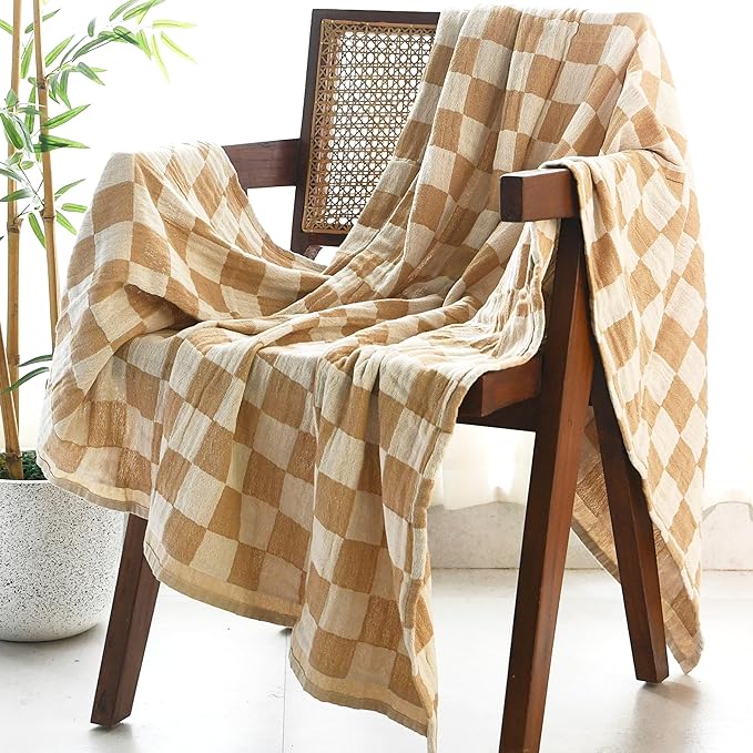 Folkulture Throw Blanket for Couch 50" x 60" |100% Recycled Cotton Couch Chritmas Throw Blanket for Chair, Boho Throws Blankets for Bed,Sofa, Lightweight| Guest Room Must Haves Blanket | Biscuit