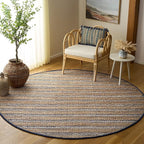 SAFAVIEH Natural Fiber Collection Area Rug - 7' Round, Navy & Natural, Flatweave Jute & Cotton, Ideal for The Entryway, Living Room, Foyer, Bedroom (NFB655N)