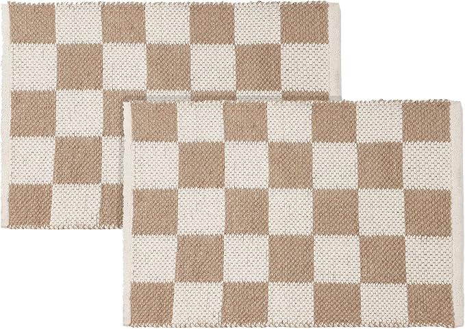 · REDEARTH · Jute Cotton Area Rug, Sustainable Handwoven, Non-Shedding, Soft & Durable – Reversible, Neutral Tones for Home Décor in Living Room, Dining, Bedroom (Gridstone Natural, 2'x3'), Set of 2