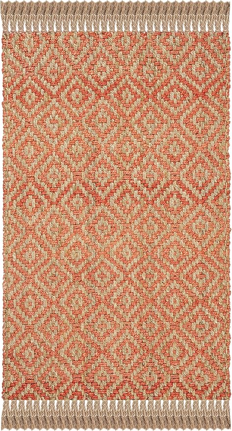 SAFAVIEH Natural Fiber Collection Accent Rug - 3' x 5', Orange & Natural, Handmade Boho Diamond Tassel Jute, Ideal for High Traffic Areas in Entryway, Living Room, Bedroom (NF266B)