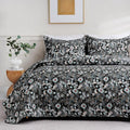 JSD Black Paisley Floral Quilt Set Full Queen, 3 Piece Printed Bedspreads Coverlet with Pillow Sham, Soft Microfiber Quilted Blanket