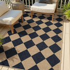 Lanffia Checkered Easy Jute Outdoor Rug, Black 3x5 Entryway Rugs for Living Room, Diamond Washable Indoor Outdoor Carpet, Neutral Non Slip Stain Resistant Front Door Carpet for Porch Patio