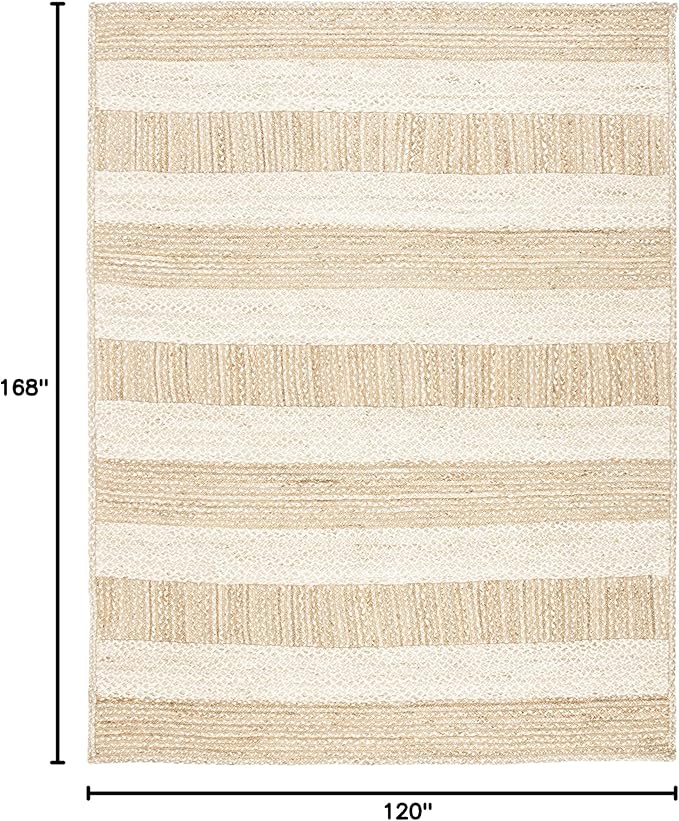 SAFAVIEH Natural Fiber Collection Area Rug - 10' x 14', Natural & Ivory, Handmade Stripe Jute, Ideal for High Traffic Areas in Living Room, Bedroom (NF887A)