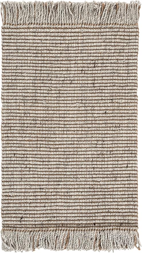 SAFAVIEH Natural Fiber Collection Accent Rug - 2'3" x 4', Silver & Natural, Handmade Woven Fringe Jute, Ideal for High Traffic Areas in Entryway, Living Room, Bedroom (NF826G)