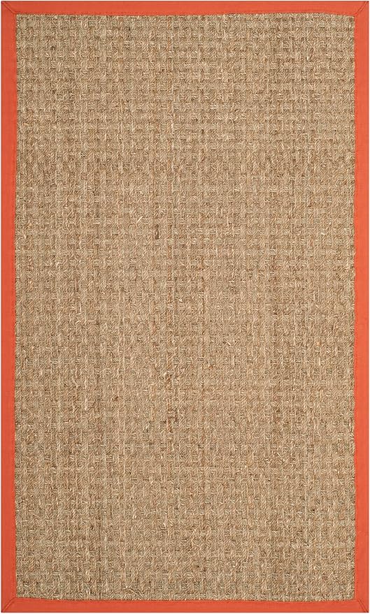 SAFAVIEH Area Rug 3x5 - Natural Fiber Collection - Natural & Rust, Seagrass, Basketweave Pattern with Border (NF114Y)