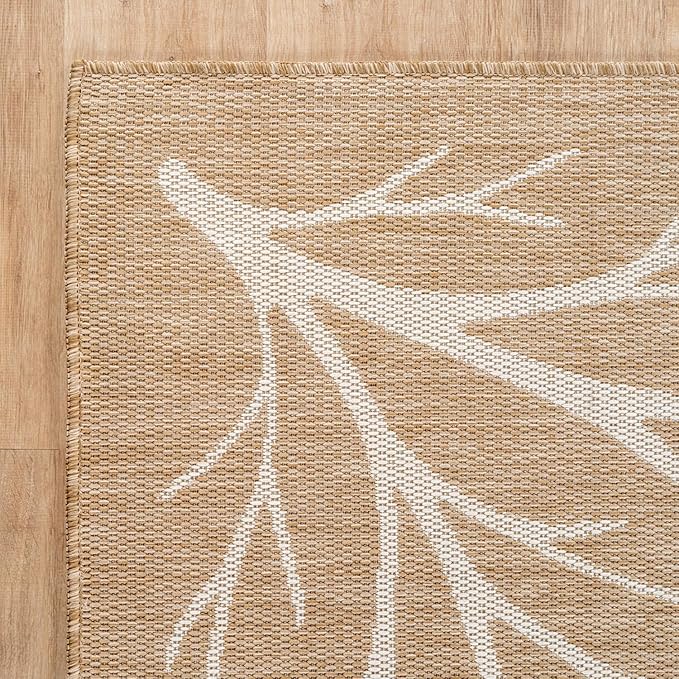 Washable Indoor Outdoor Rug 6x9 Modern Area Rugs Branch Pattern Non Shedding Waterproof Easy Clean Patio Deck Porch Living Room Bedroom Garden RV (6 X 9 Natural)