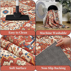 Amearea Vintage Design Orange Area Rugs for Living Room, 4x6 Machine Washable Floral Collection Traditional Bedroom Rug, Low Pile Dinning Room Carpet, No Slip Office Kitchen Home Decor, Orange
