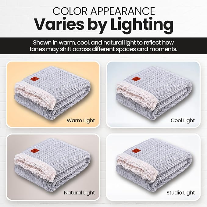Gold Case Throw Blanket for Bed - 100% Recycled Turkish Cotton Blanket - Vintage Lightweight Soft Throw Blankets for Bed & Living Room - Queen Size Cozy Blankets - 90x90 - Grey