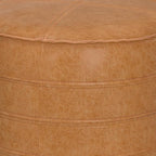 SIMPLIHOME Brody Round Pouf - 20 inch Wide Upholstered Vegan Leather Ottoman in Distressed Brown, Boho Footstool or Extra Seating for Living Room or Bedroom with Polystyrene Filling, Assembled