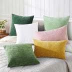 decorUhome Chenille White Spring Throw Pillow Covers 16x16 Inch Set of 2, Decorative Soft Couch Pillow Covers Solid Dyed Accent Farmhouse Neutral Square Pillow Cases for Sofa