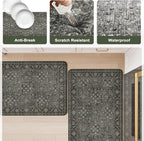 KIMODE Anti Fatigue Kitchen Mats 20"x59"+20"x32", Boho Vintage Kitchen Floor Mats Non Slip, Waterproof Kitchen Mat for Floor, Farmhouse Comfort Standing Mat for Laundry Office Sink Desk Green/Grey