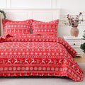 JSD Nordic Christmas Quilt Set Full/Queen, Red White Reindeer Snowflakes Tree Printed Bedspreads Coverlet with Pillow Sham 2 Piece