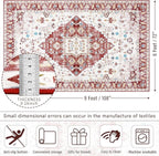Amearea Vintage Design Area Rugs for Living Room, 6x9 Machine Washable Floral Collection Traditional Bedroom Rug, Low Pile Cute Kids Room Print Carpet, No Slip Office Kitchen Home Decor, Red
