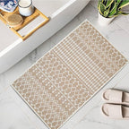 Cotton Morroccan Area Runner Rug 27x45 Inches - Beige, Non Slip Soft & Sturdy Patio Runners Ideal for Hallways, Entryway, Kitchen, Bedroom | Machine Washable Neutral Boho Door Mat for Bathroom
