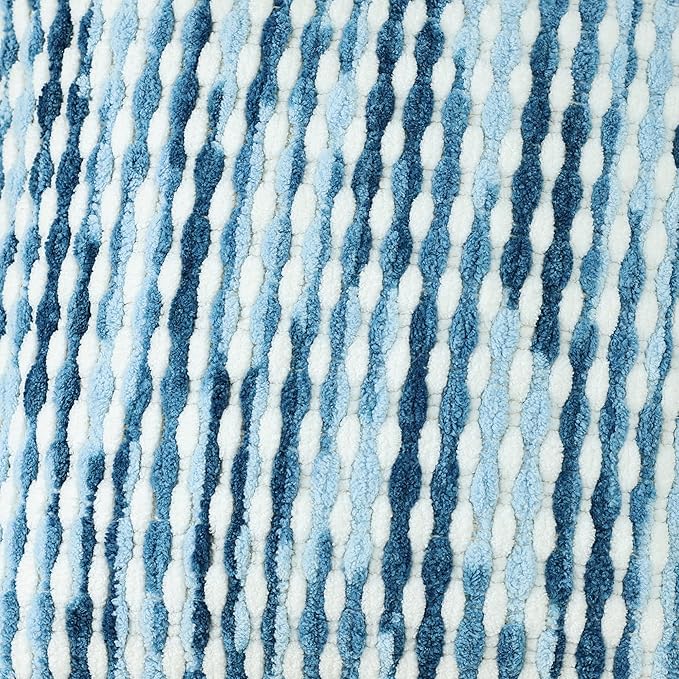 Boho Chenille Striped Pillow Cover 18x18 Inch, Decorative Pillow Cover for Couch Bed Sofa Living Room Bedroom Farmhouse Modern Home Decor Accent Pillowcases Set of 1, Blue White