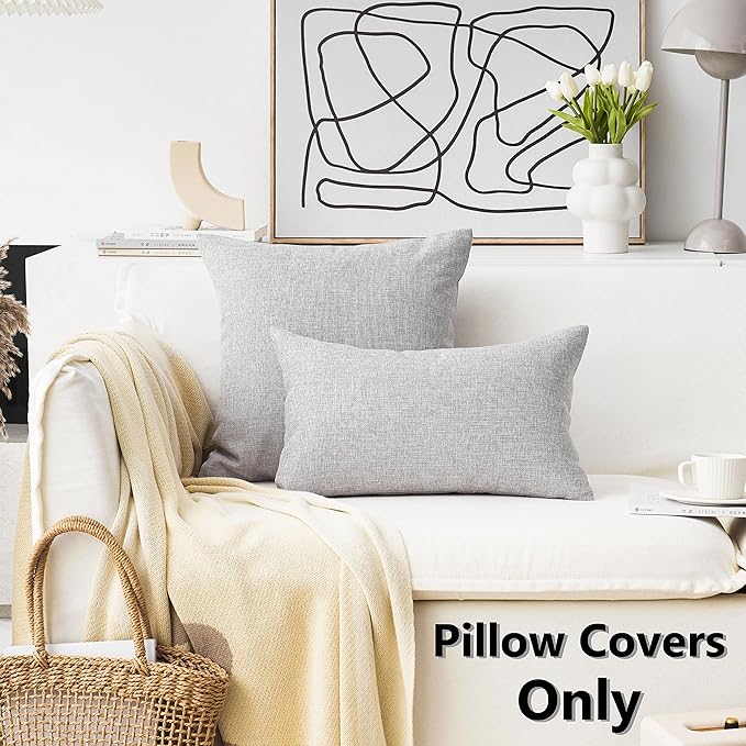 Home Brilliant Grey Throw Pillow Cover Decorative Throw Pillow Case Lined Linen for Bed Couch Sofa, 20x20(50cm), Light Grey