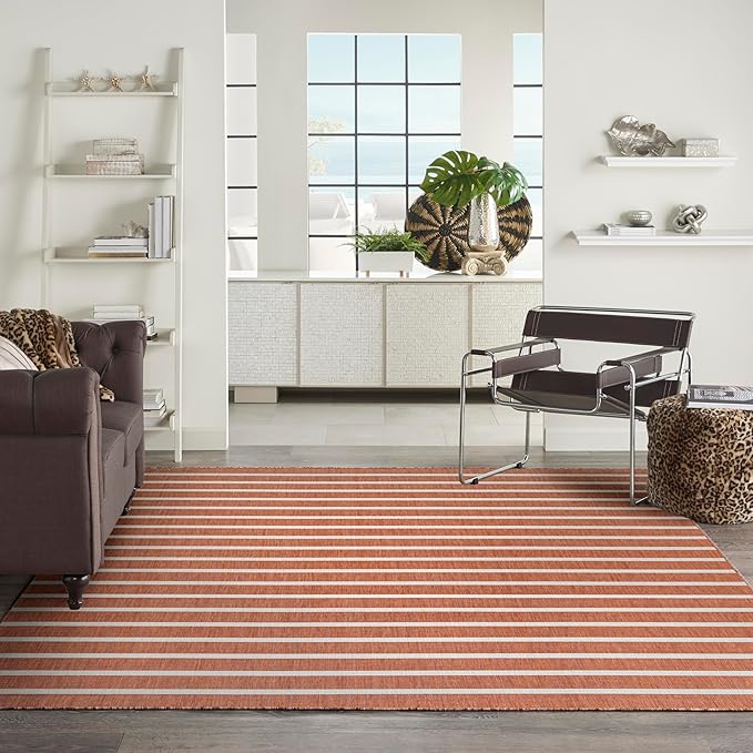 Nourison Home Positano Terracotta Ivory 9' x 12' Area Rug - Easy Clean, Non Shedding, Bed Room, Living Room, Dining Room, Kitchen (9' x 12')
