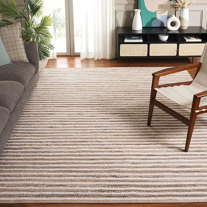 SAFAVIEH Area Rug 8x10 - Cape Cod Collection - Large - Natural & Green, Geometric Design, Ideal for Living Room, Bedroom, Office, Dining Space (CAP151Y)