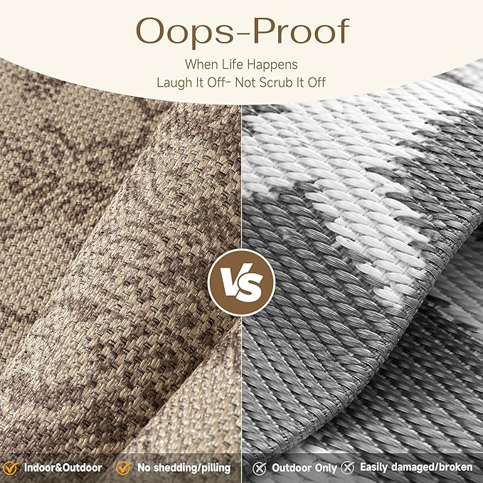 5x7 Easy Jute Outdoor Patio Rug Washable Brown Floral Floral Area Rug for Living Room Lightweight Non Slip No Sheding Carpet Balcony Farmhouse Bedroom Backyard Dining Room Deck