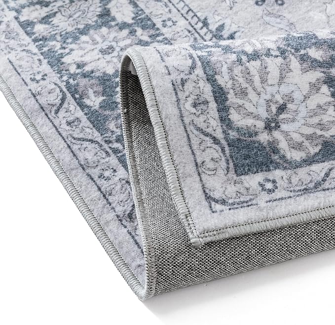 2x3 Area Rug Blue Washable Entryway Vintage Carpet Door Mat Small Non Slip Stain Soft Resistant Low Pile Thin Boho Accent Indoor Throw Rug for Kitchen Bathroom Entrance Bedroom