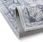3x5 Area Rug Blue Washable Entryway Vintage Carpet Office Small Non Slip Stain Soft Resistant Low Pile Thin Boho Accent Indoor Throw Rug for Laundry Kitchen Bathroom Entrance Bedroom