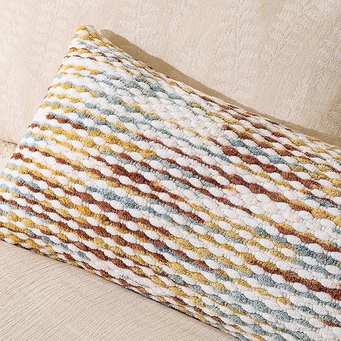 AmHoo Boho Chenille Pillow Cover Decorative Tufted Pillowcase for Couch Bed Sofa Bedroom Living Room Modern 14 x 36-Inch Brown