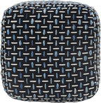 L. R. Resources, Inc. LR Home Hand-Woven Black/White/Blue Geometric Cotton Square Ottoman Pouf for Home Decor | Indoor Foot Rest for Bedroom & Living Room | 16 x 16 x 16 Stuffed Ottoman for Seating