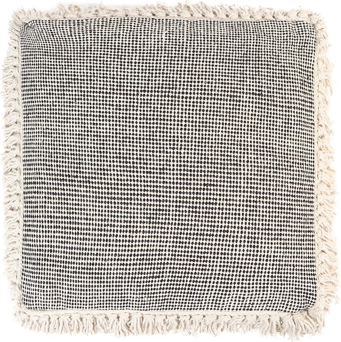 REDEARTH · UNSTUFFED Pouf Ottoman Cover Textured Storage Cube Boho Bean Bag Footrest Stool for Living Room, Bedroom,Nursery, Farmhouse, Kidsroom, Patio, Gym; 100% Cotton (20"X20"X8"; Black)